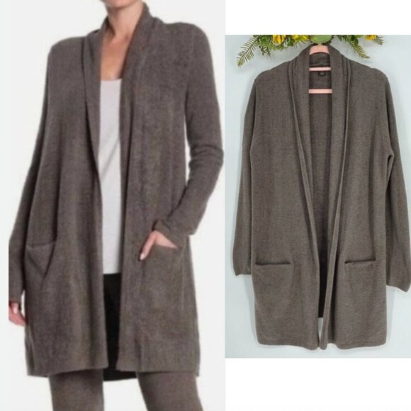 Barefoot Dreams Essential long Cardigan-style #428 Large Bamoo Chic lite Brown - Picture 1 of 10